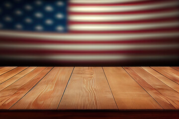 Wall Mural - display montage space / wooden table surface in american flag style. generative ai