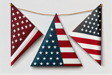 Wall Mural - Vector colorful bunting decoration in colors of USA flag on a wooden background. Generative Ai