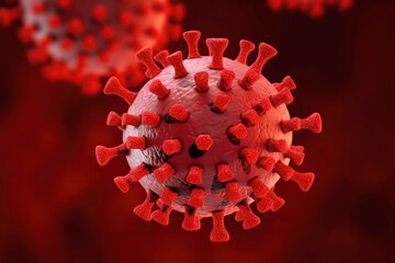 Wall Mural - covid-19 banner illustration, microscopic view of floating influenza virus cells, Generative Ai