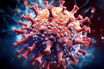 Wall Mural - covid-19 banner illustration, microscopic view of floating influenza virus cells, Generative Ai