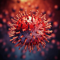 Wall Mural - covid-19 banner illustration, microscopic view of floating influenza virus cells, Generative Ai