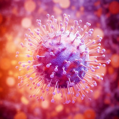 Wall Mural - covid-19 banner illustration, microscopic view of floating influenza virus cells, Generative Ai
