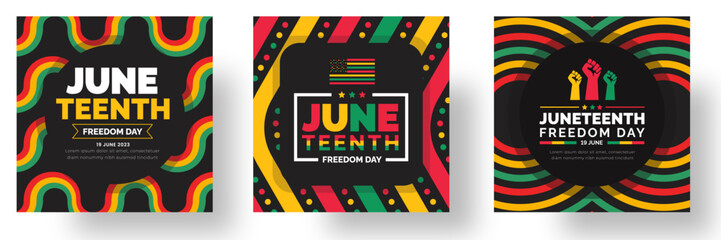 Poster - Juneteenth Freedom Day social media post banner,  background, banner, card, poster with typography design. African American Independence Day background, Day of freedom and emancipation. 19 June.