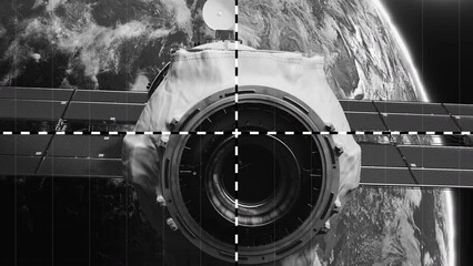 Wall Mural - simulation of video surveillance of the docking of the space module with the space station in the or