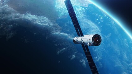 Wall Mural - space module or space station orbiting planet earth