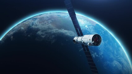 Wall Mural - space module or space station orbiting planet earth