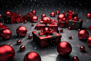 Wall Mural - Red and black tones abstract christmas background, AI generated