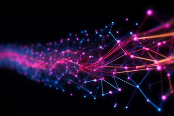 Aufkleber - Abstract futuristic, Network connection fiber optic, Transmission line, hop to hop delivery, node to node, Abstract concept of network technology. Generative AI.