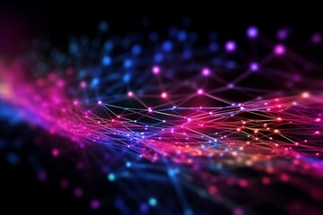 Poster - Abstract futuristic, Network connection fiber optic, Transmission line, hop to hop delivery, node to node, Abstract concept of network technology. Generative AI.