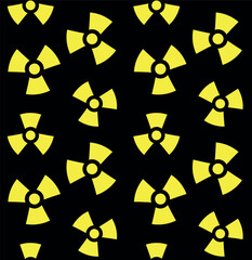 Vector seamless pattern of yellow danger sign isolated on black background