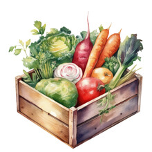 Watercolor Vegetable Harvest Illustration. Generative AI, Png Image.