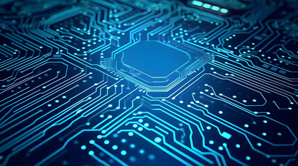 Poster - beautiful circuit board with blue lines technology illustration, technology innovation background, generative ai
