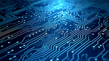 Poster - beautiful circuit board with blue lines technology illustration, technology innovation background, generative ai