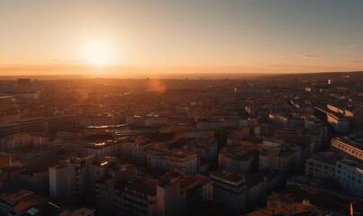 Sticker -  the sun is setting over the city of paris, france.  generative ai