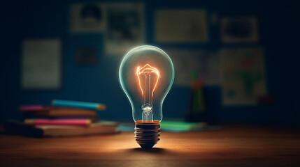 Poster - Glowing light bulb on dark background,generative ai