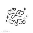 dog bathe icon, lather washcloth, hygiene pet, line symbol on white background - editable stroke vector illustration eps10