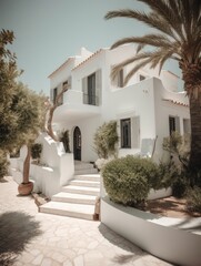 Wall Mural - White villa mediterranean architecture. AI generative