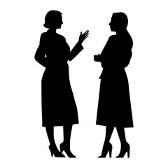 Vector illustration. Silhouette of two women. Friends dispute. People conversation. Colleague dialogue.