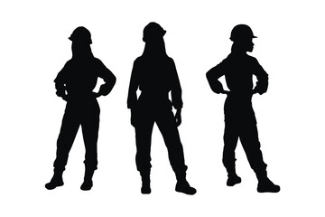 Wall Mural - Mason women with anonymous faces. Female bricklayer silhouette set vector on a white background. Girl construction worker wearing uniforms silhouette bundle. Female bricklayer silhouette collection.