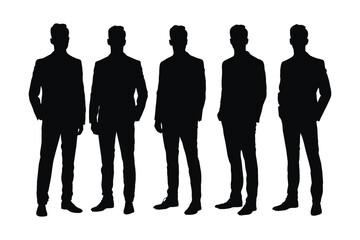 Wall Mural - Male lawyers and counselors with anonymous faces. Men lawyers wearing uniforms and standing silhouette bundles. Male counselor silhouette on a white background. Lawyer Boys silhouette collection.