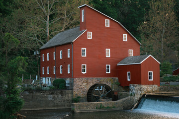 Canvas Print - The Red Mill along the Raritan River in Clinton, New Jersey