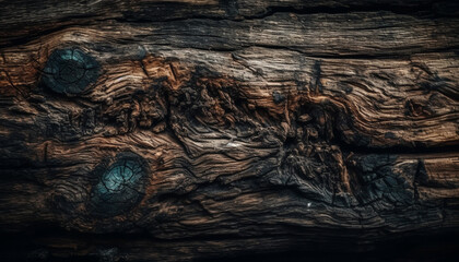 Poster - Rough timber plank on old tree trunk generated by AI