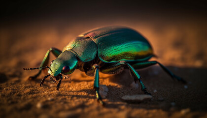 Wall Mural - Small weevil crawling on green leaf outdoors generated by AI