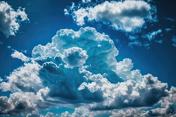 Canvas Print - Lovely clouds on a lovely spring day. The clouds are white and fluffy, and the sky is azure. Generative AI