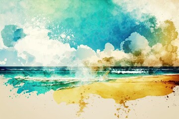 Wall Mural - Summer sky with beach in the background. Sea blue and brown wallpaper. Generative AI