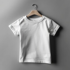 AI generated. A mockup of a children's T-shirt on a clean gray background. Generative AI