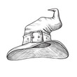 Vintage illustration for Halloween. A hand-drawn sketch of a witch's pointed hat.