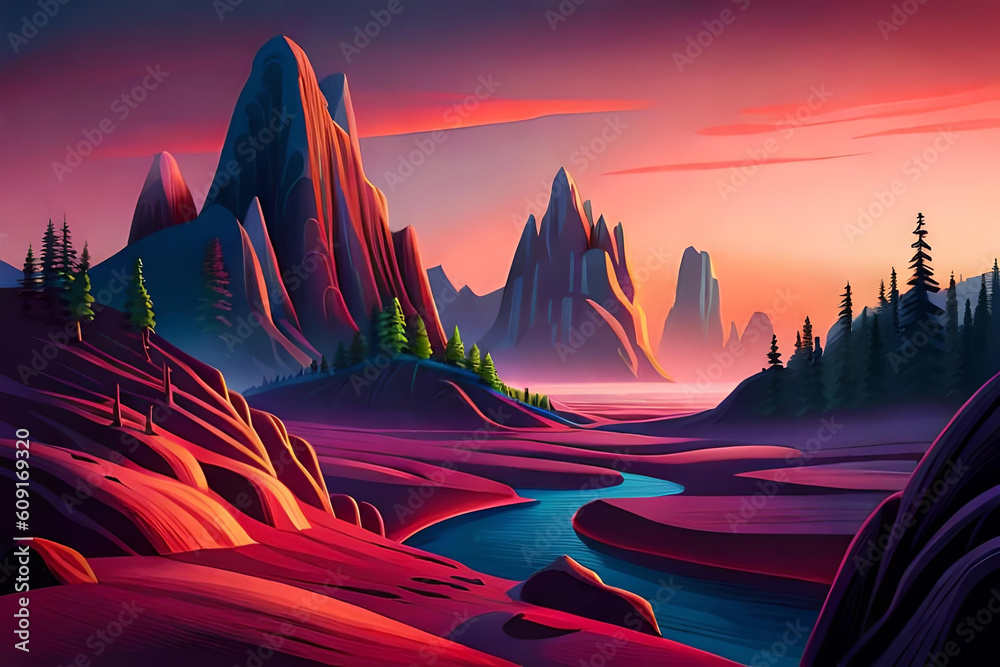 An otherworldly alien landscape with towering rock formations ...