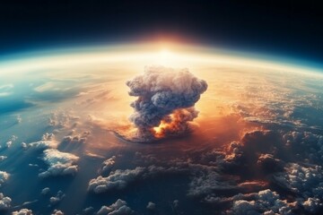 Wall Mural - Nuclear explosion, satellite view. The concept of thermonuclear war. AI generated, human enhanced