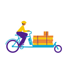 Wall Mural - Man riding electric cargo bicycle. Delivery by electric cargobike. Flat vector illustration