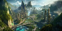 Futuristic High-tech City With Advanced Infrastructure, Science Fiction Cityscape, Fictional Landscape Created With Generative Ai