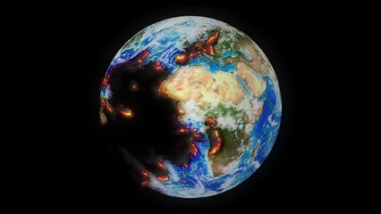 animation of burning planet from the effects of global warming.concept of global warming and climate
