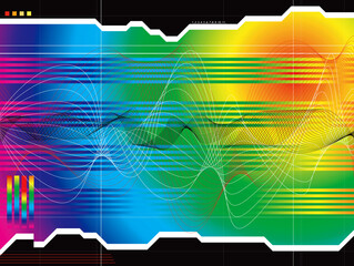 Poster - A rainbow data graph with wavy lines and information