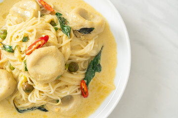 Wall Mural - Rice Noodles with Green curry and Fish ball