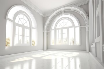 Canvas Print - an empty modern room with large windows and white tile flooring Generative AI