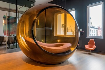 Poster - Minimalist Room with a Chair and Large Round Object Generative AI
