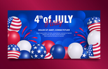 Usa independence day banner with american balloons bright vibrant blue background