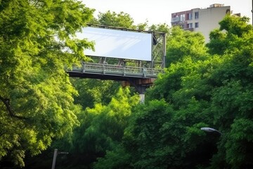 Poster - billboard on a bridge over a scenic river Generative AI