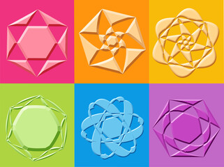 Sticker - 3d yantra stars flowers symbols - computer generation