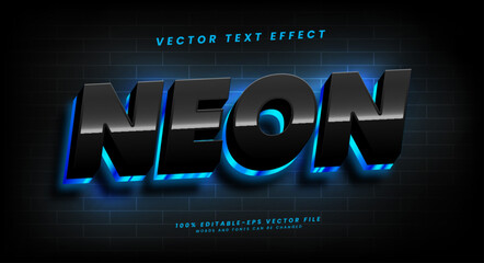 Wall Mural - Dark blue neon editable text style effect. Neon light vector text effect.