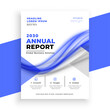 wavy style corporate annual report layout for yearly data