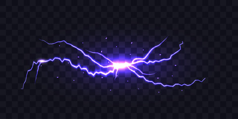 electric discharge. purple lightning isolated on transparent background. flash light. realistic ligh