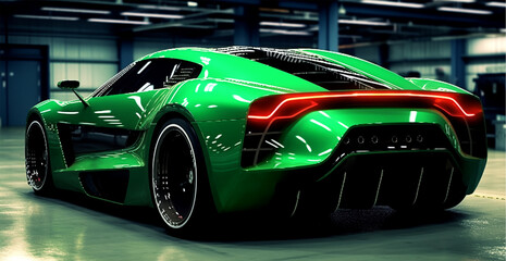 green sports car wallpaper with fantastic light effect background. generative ai