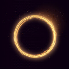 Aufkleber - Abstract ring frame with glowing rays. Energy flow tunnel. Golden portal with light distortion. Magic circle vector. Round frame with light effect