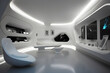 futuristic art gallery showroom with artworks on walls and shelves, Generative AI