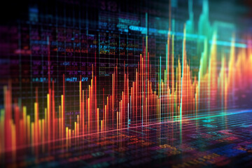 Leinwandbilder -  A close-up shot of a stock market chart on a computer screen, highlighting the intricate details and patterns formed by the lines.  Generative AI technology.